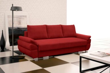 BRYLANT czerwona kanapa z funkcją spania i dużymi poduchami oparciowymi